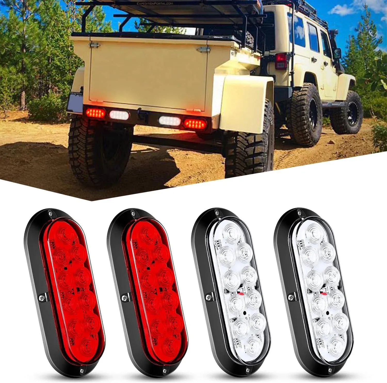 Nilight 6Inch Oval Red White LED Trailer Tail Light 4PCS Trailer Lights