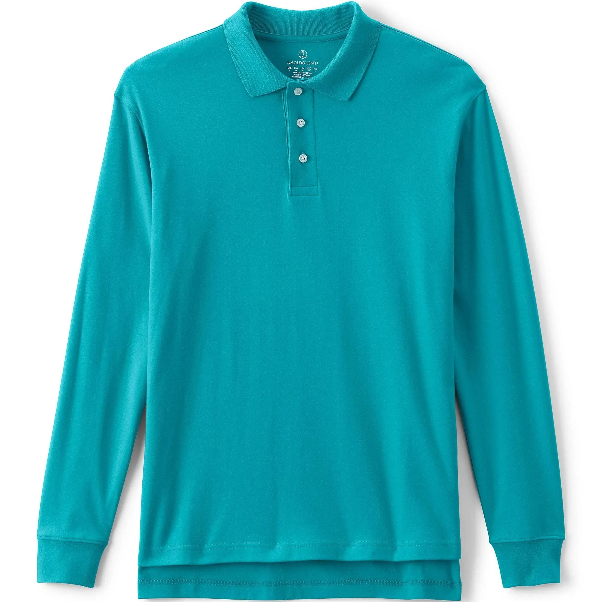 Lands' End Men's Long Sleeve Interlock Polo Shirt - Teal Breeze