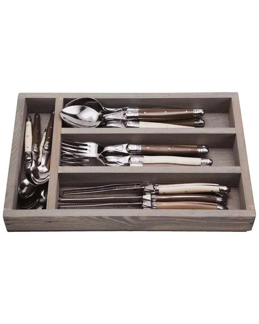 Jean Dubost Laguiole 24-Piece Everyday Flatware Set with Linen Handles