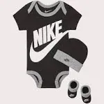 Nike Baby Bodysuit Booties, & Hat Black Grey 3-Piece Box Set  0-6 Months