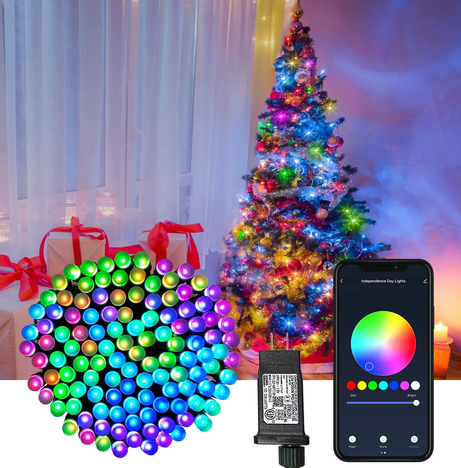 lurious Smart Christmas Light Strings, App-Controlled Light Strings with 66 Feet ...