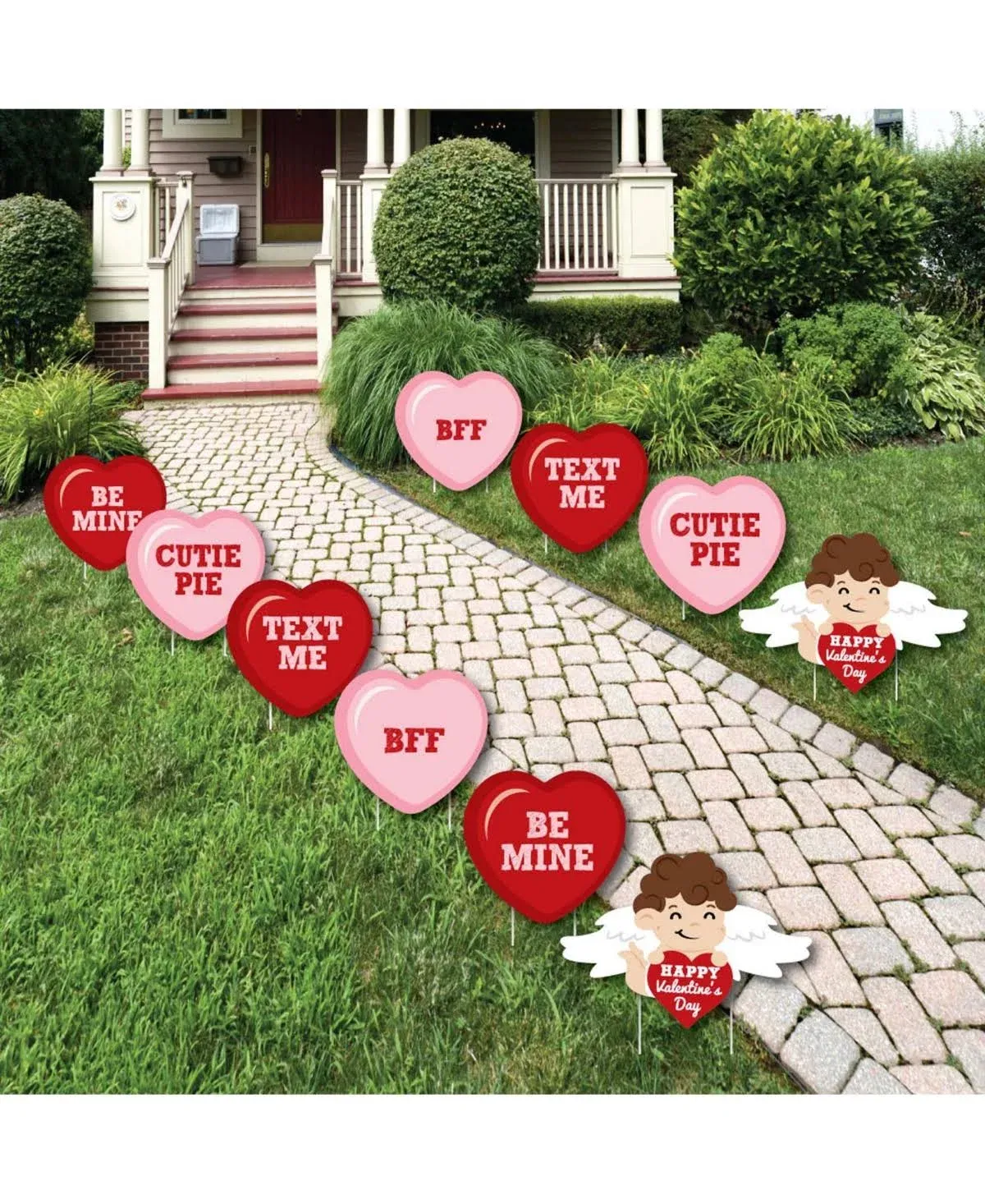 Conversation Hearts - Cupid and Heart Lawn Decorations - Outdoor Valentine&#39;s Day Party Yard Decorations - 10 Piece