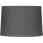 Gray Linen Medium Drum Lamp Shade 15" Top x 16" Bottom x 11" High x 11" Slant (Spider) Replacement with Harp and Finial - Springcrest