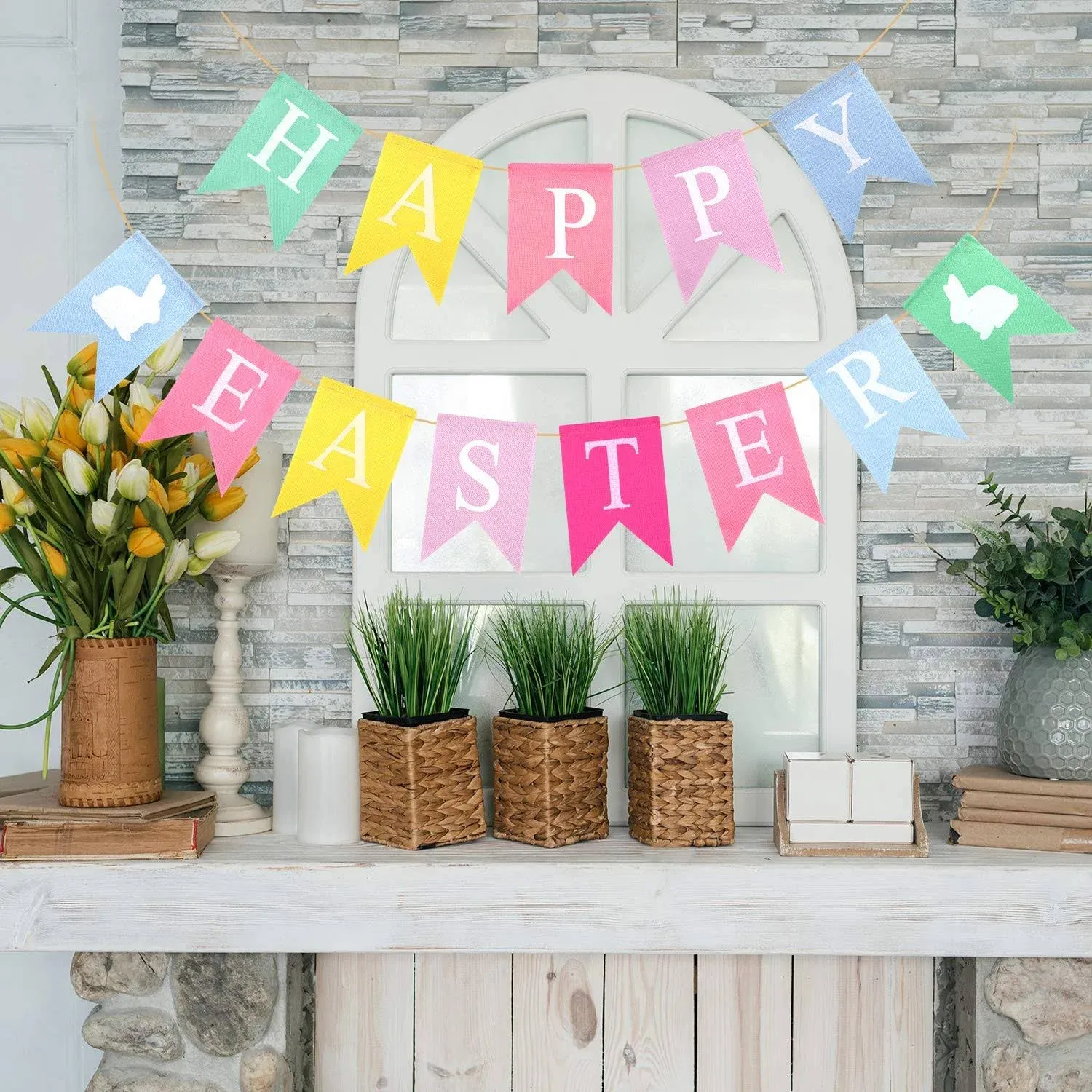 TUPARKA 2pcs Colorful Happy Easter Banners Easter Burlap Banner Easter Bunny ...