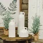 Sullivans Modern Farmhouse Distressed Two-Toned White Small Ceramic Jug Set of Three (3), 4, 7.5, 10” Tall, Crackled Finish Faux Floral Jugs, Distressed Decoration