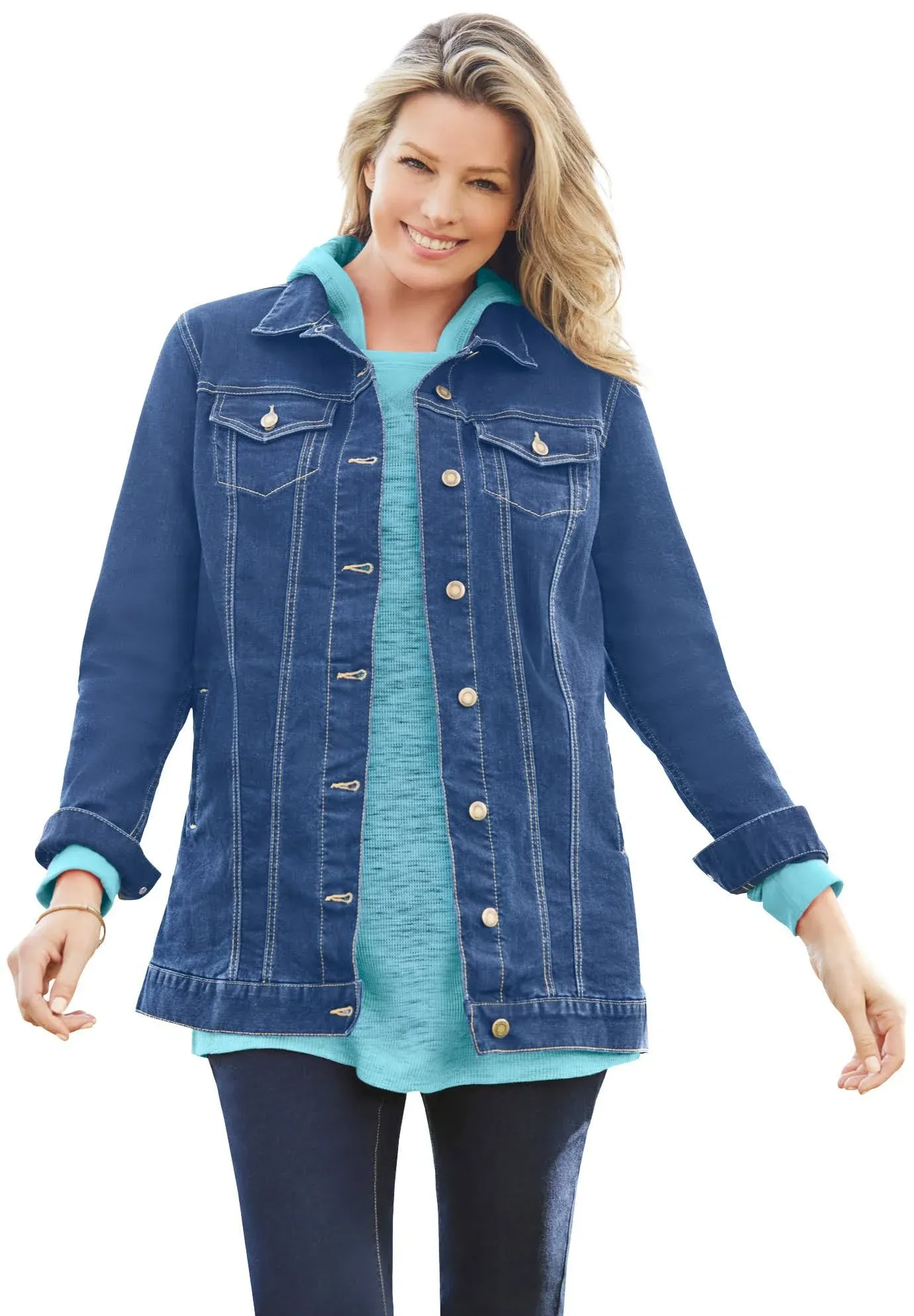 Woman Within Women's Plus Size Long Stretch Denim Jacket