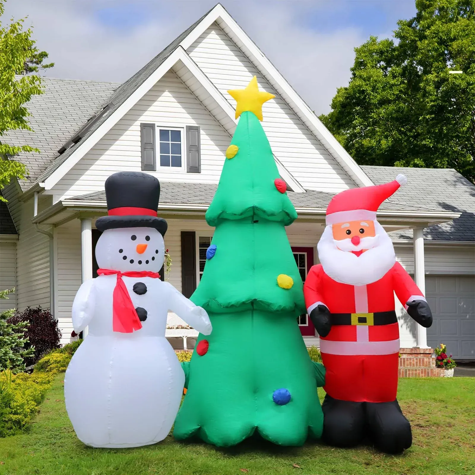 6FT Christmas Inflatable Tree with Santa &amp; Snowman, Blow up Outdoor Yard Decorat