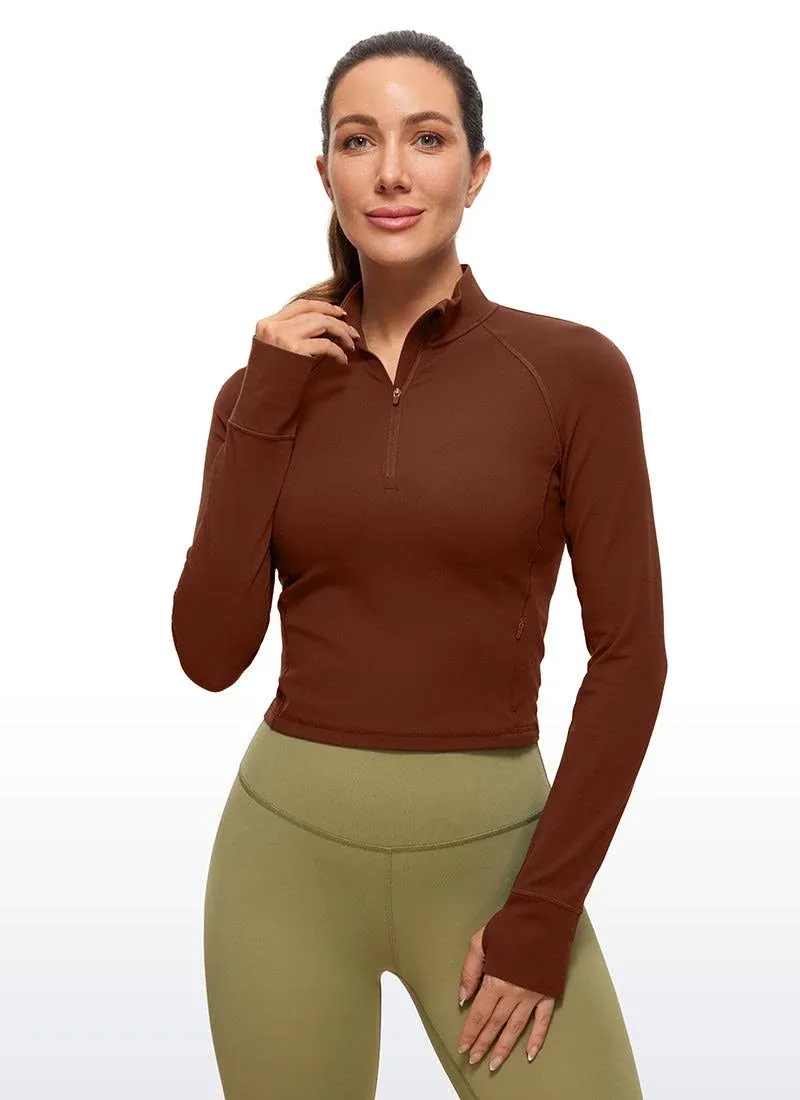 CRZ Yoga Women's Yoga Slim Fit Tops Butterluxe Half-Zip Long Sleeve Jujube Brown / S