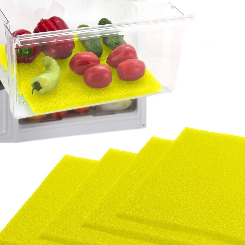 4 Pack Fridge Liners Refrigerator Liner Drawers Shelves Bins Liners Yellow New