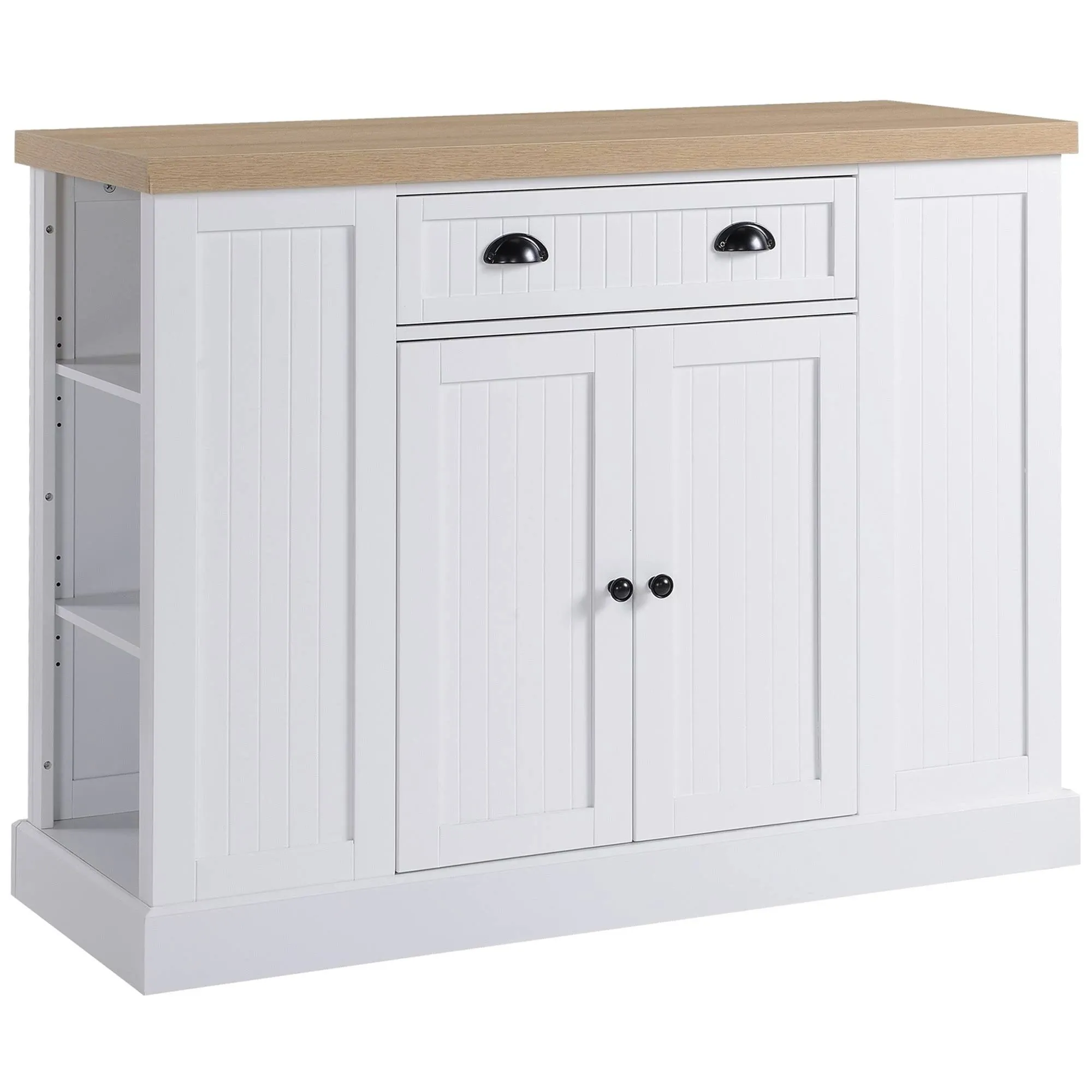 Fluted Farmhouse Style Wood Kitchen Island Storage Utility Bar Table White