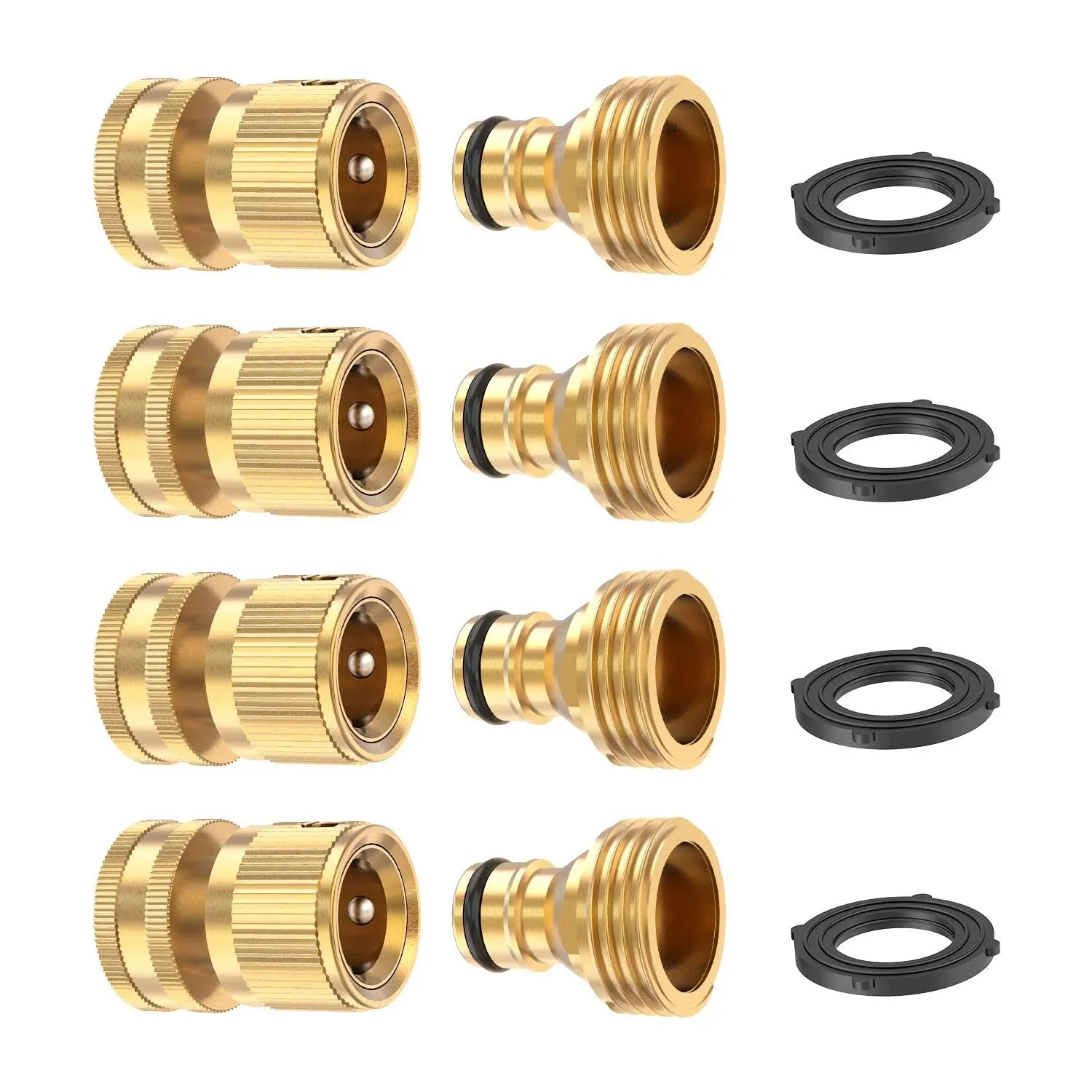 Garden Hose Quick Connector Solid Brass,3/4 inch GHT Thread Fitting No-Leak Water Hose Female and male Adapter (4 Sets)