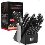 19-Piece Premium Kitchen Knife Set with Wooden Block | Master Maison German Stainless Steel Cutlery with Knife Sharpener & 8 Steak Knives