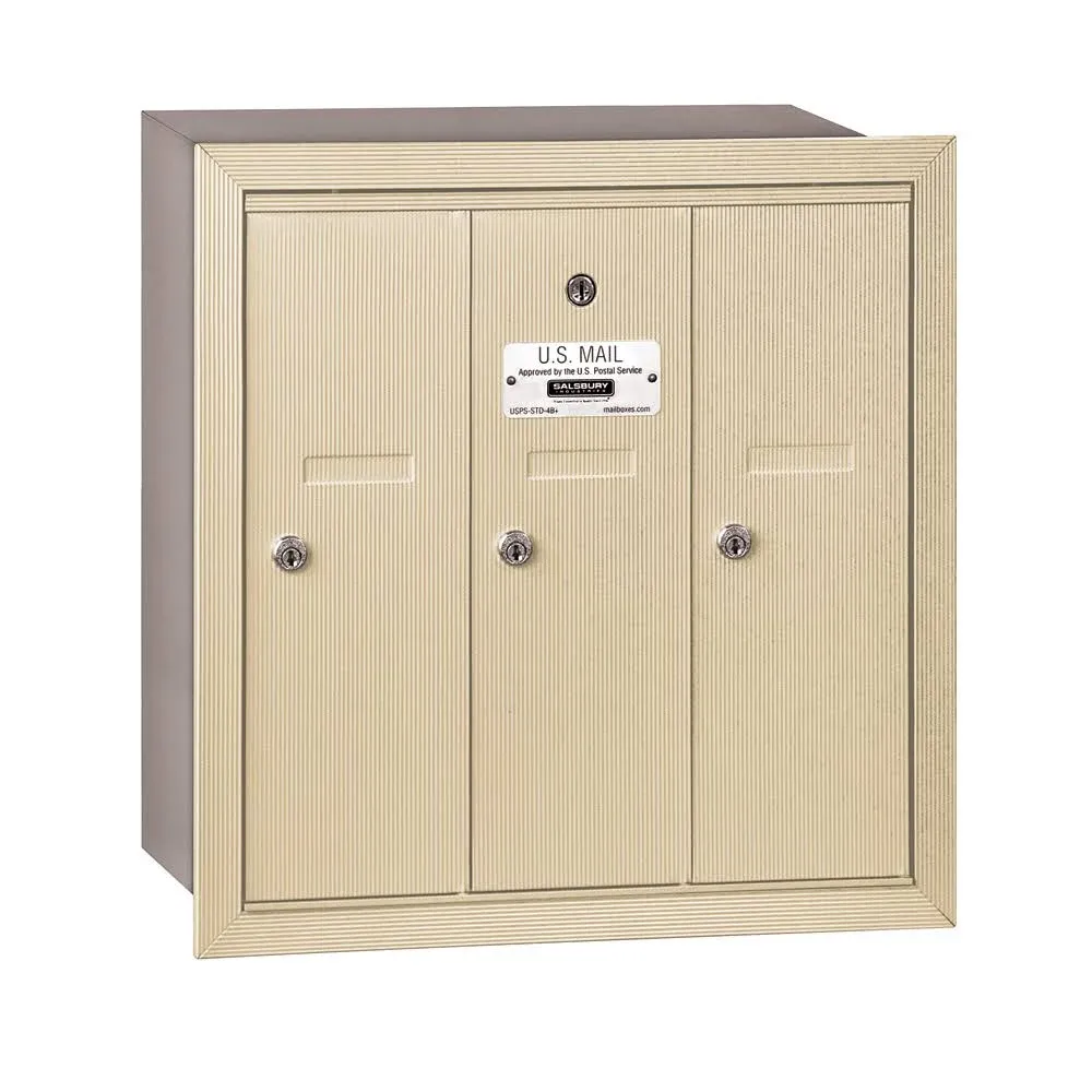 Salsbury Industries 3503sru Vertical Mailbox - 3 Doors - Sandstone - Recessed Mounted - USPS Access