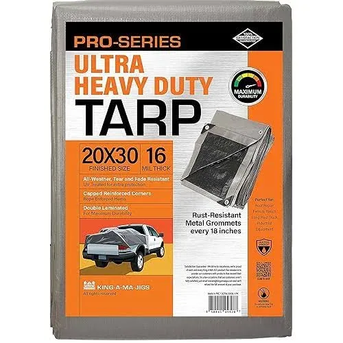 Durable Silver and Black 20x30 Tarp – 16 Mil Waterproof and UV Resistant