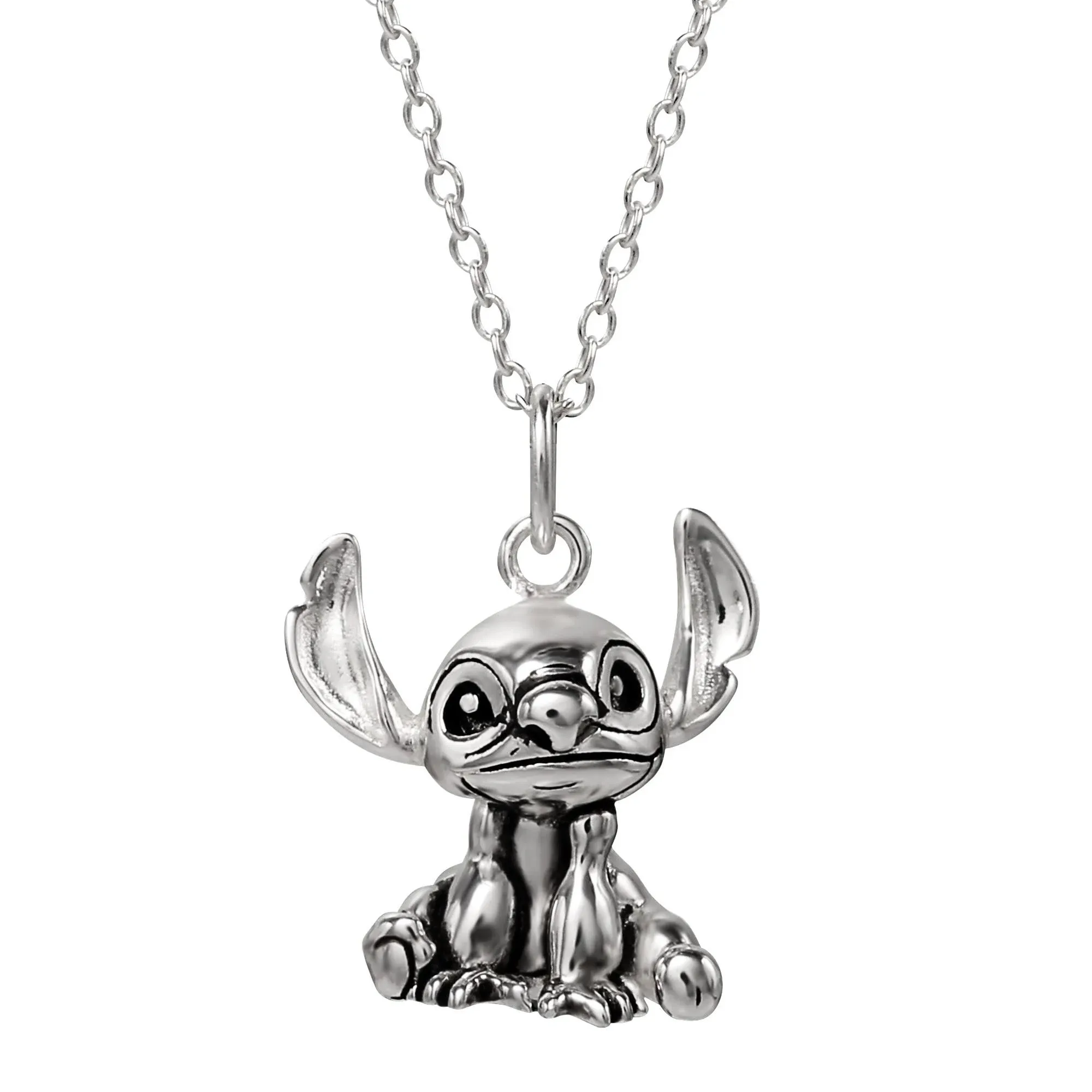 Disney Womens Lilo &amp; Stitch Sterling Silver 3D Pendant Necklace, 18&#039;&#039;