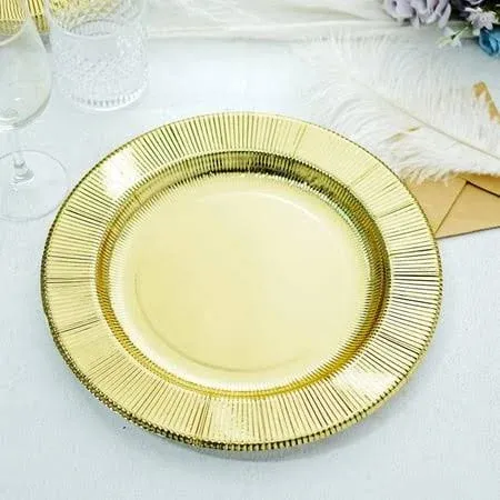 25 Pack 13" Gold Sunray Heavy Duty Disposable Paper Charger Plates