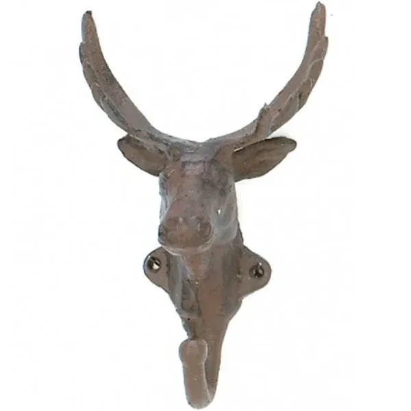 Antiqued Vintage Look Cast Iron Deer Head Hunter Single Hook Wall Decor