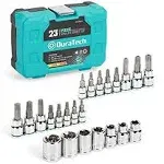 DURATECH 23-Piece Torx Bit Socket and External Torx Socket Set, 8 Star Sockets, 7 Female E-Torx Sockets, 8 Tamper Proof Torx Sockets with Storage Box, Premium S2 and CR-V Steel Made