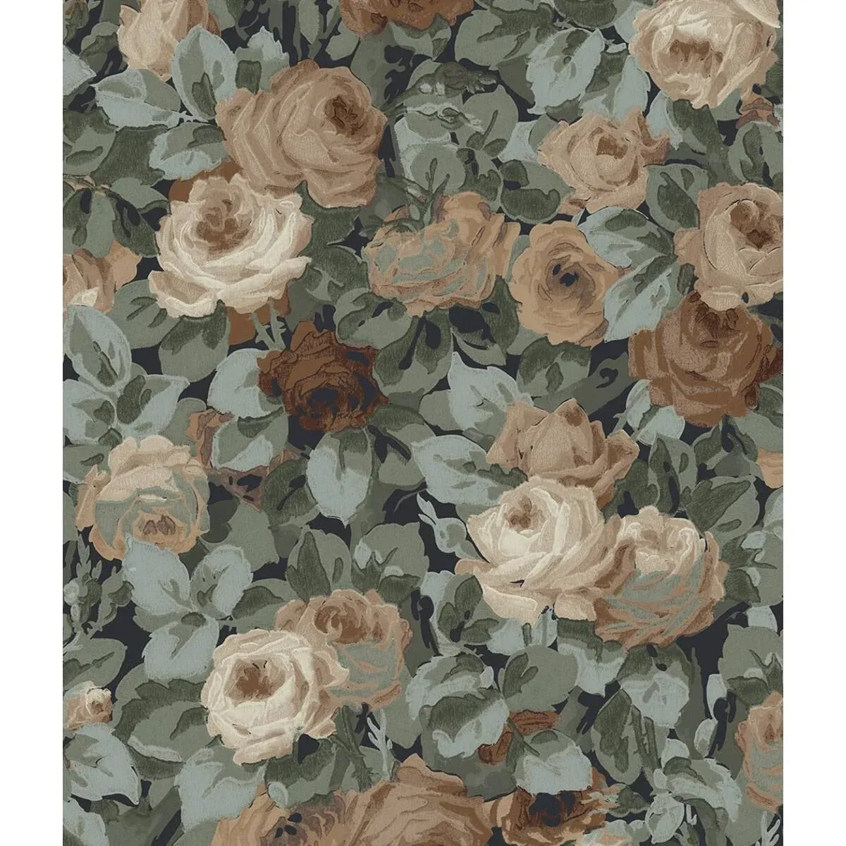 NextWall Rose Garden Floral Peel and Stick Wallpaper (Midnight Blue & Cafe)