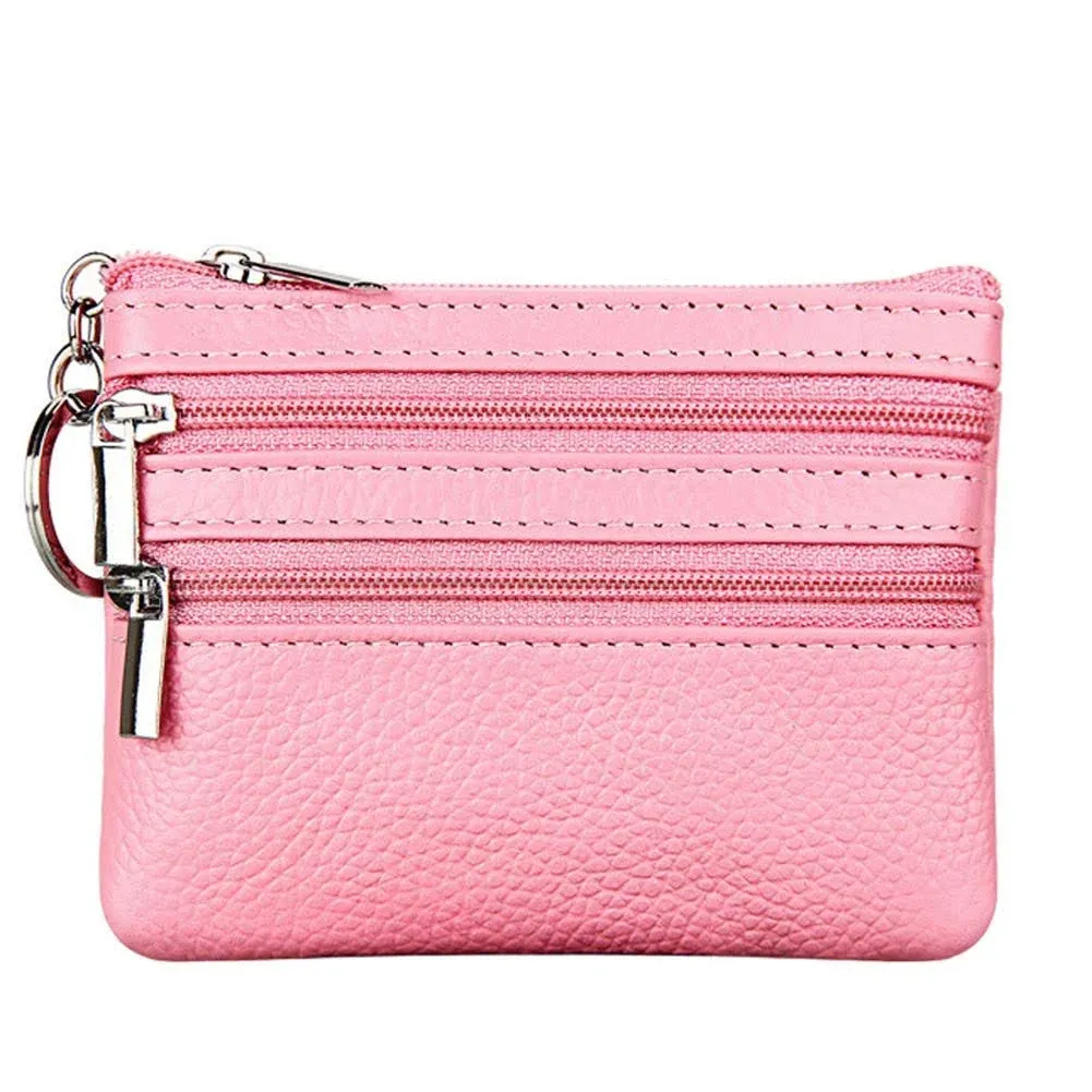 Women's Genuine Leather Coin Purse Mini Pouch Change Wallet with Keychain