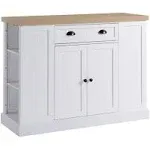 Homcom Fluted-Style Wooden Kitchen Island, Storage Cabinet w/Drawer, Open Shelving, and Interior Shelving for Dining Room