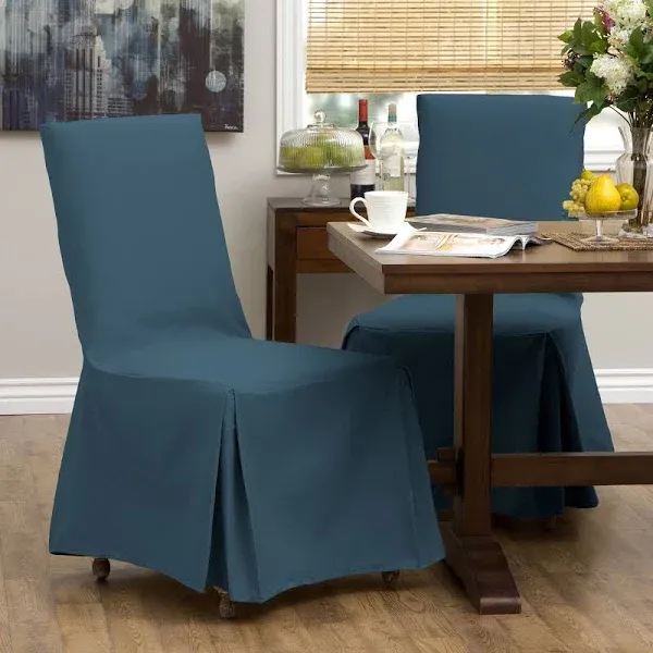 Classic Slipcovers Cotton Duck Long Dining Chair Cover, Blue