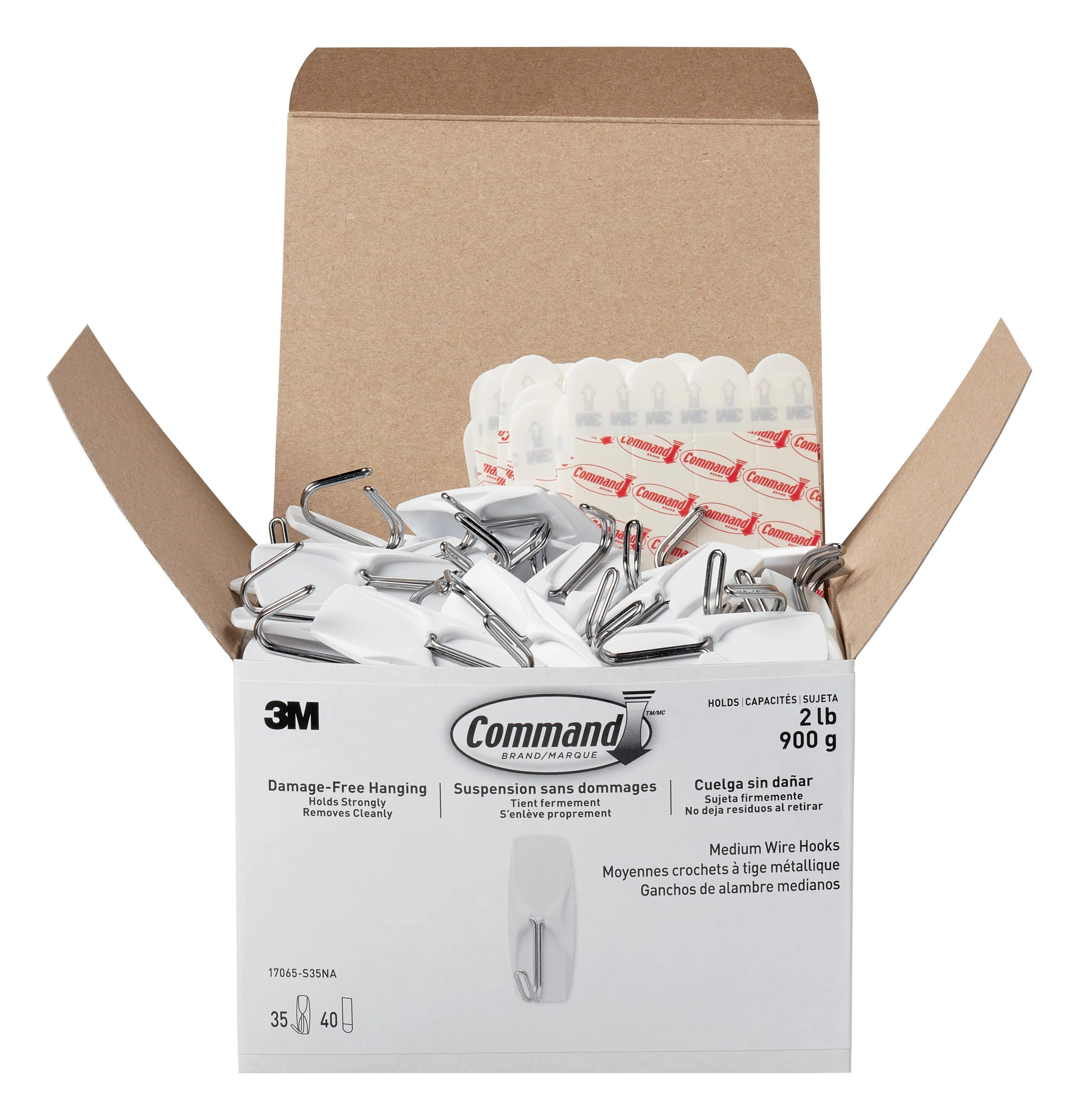 Command - General Purpose Hooks, Metal, White, 2 lb Cap, 35 Hooks and 40 Strips/Pack