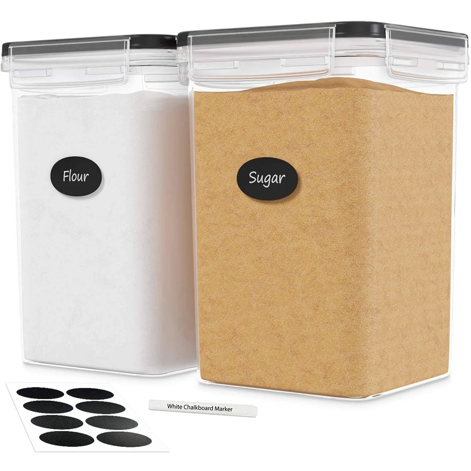 DWËLLZA Kitchen Extra Large 2 PC Flour and Sugar Airtight Food Storage Containers Includes Labels and Marker