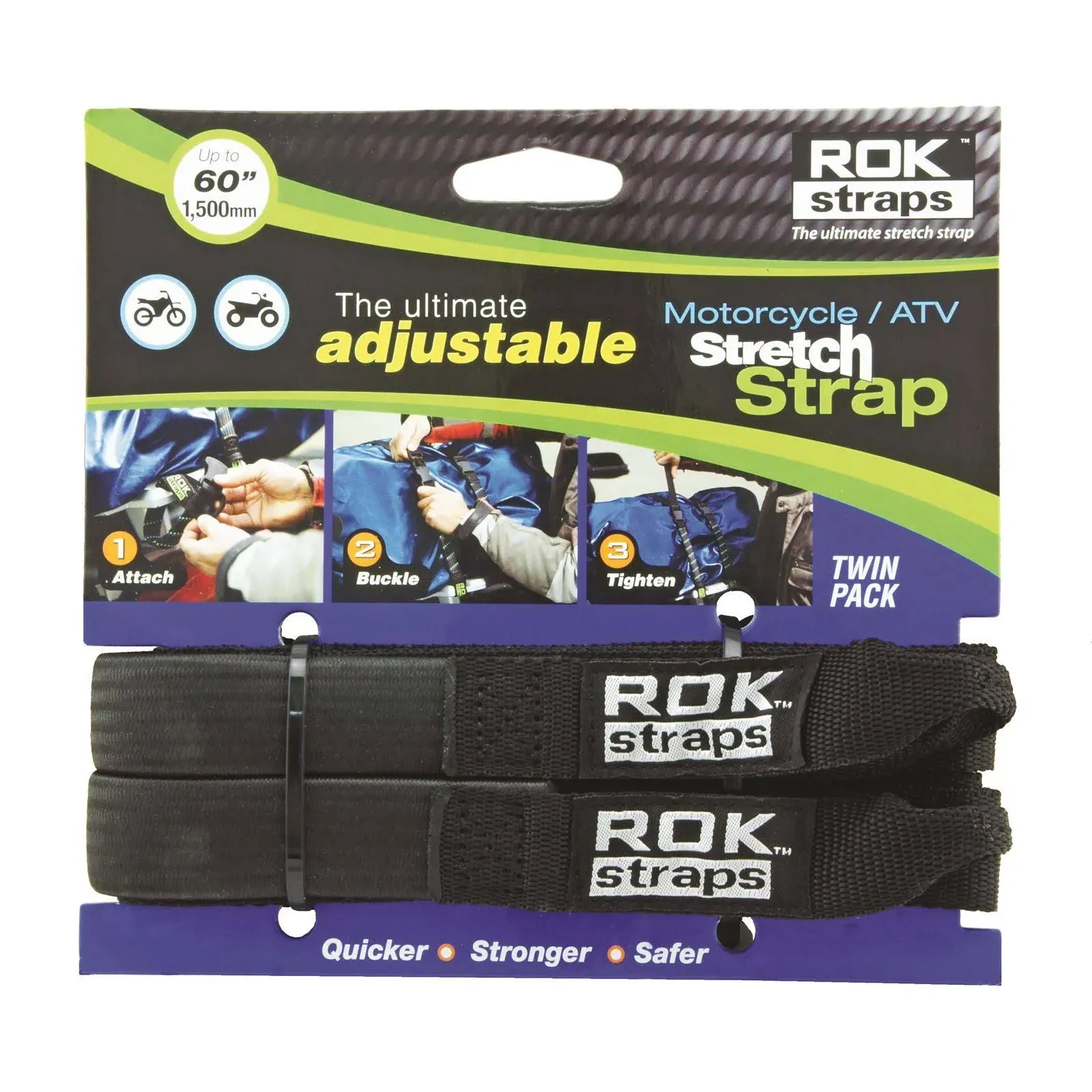 Rok Straps Motorcycle Strap Black 18"x60"x1"