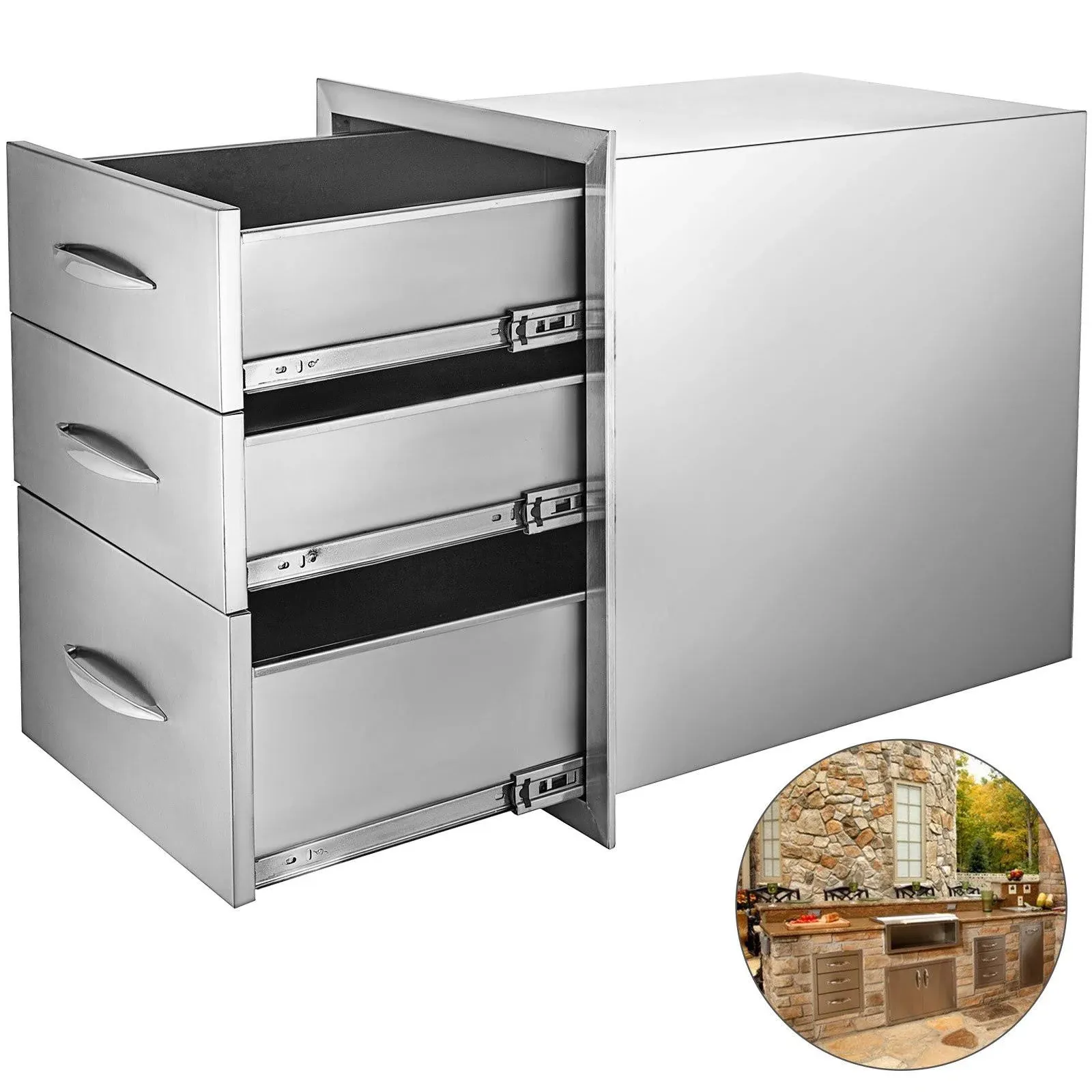 VEVOR 18X23YC3CBXGCTG01V0 18 in. W x 23.2 in. H x 23.1 in. D Outdoor Kitchen Stainless Steel Triple BBQ Access Drawers with Chrome Handle