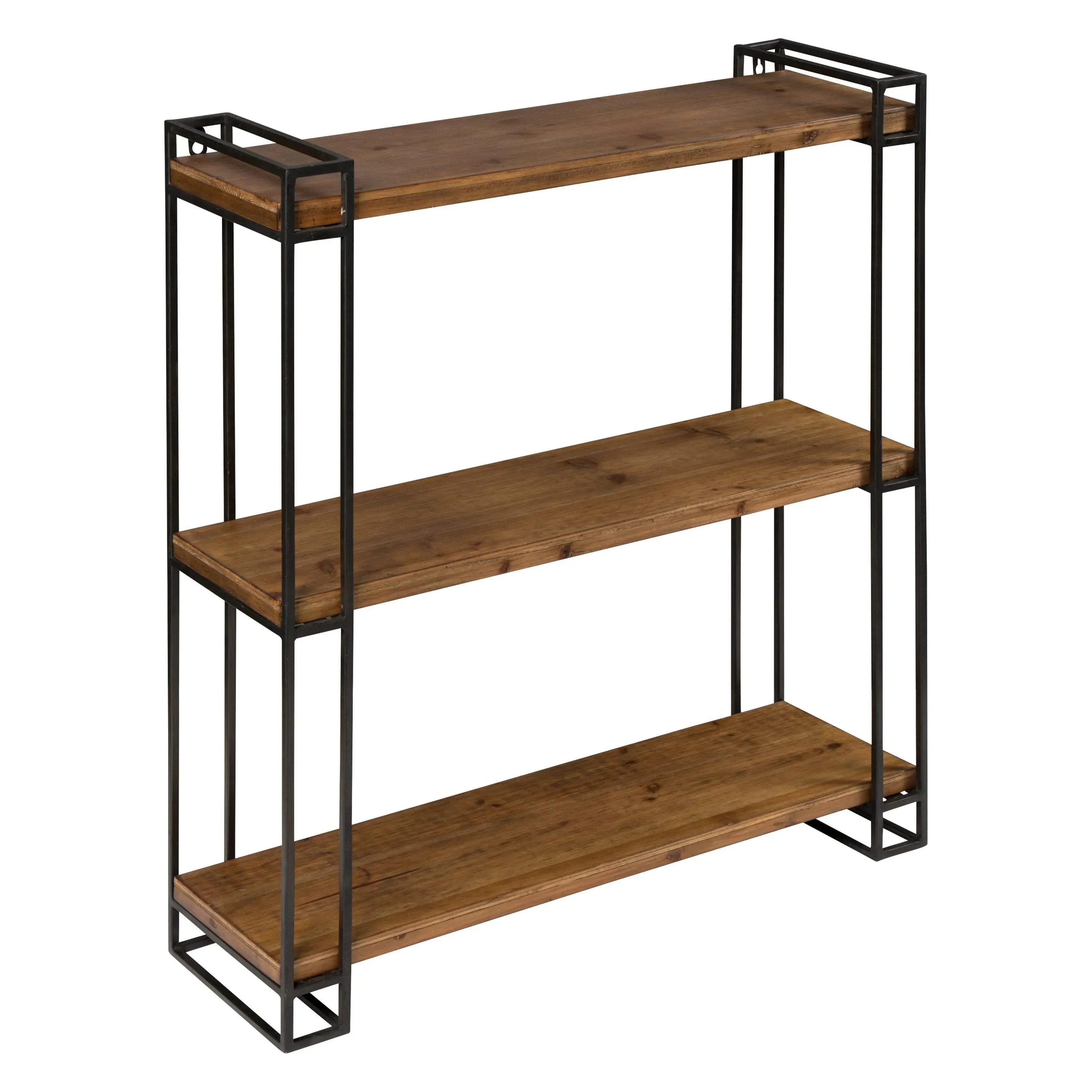 Kate and Laurel Lintz Modern Industrial Solid Wood with Black Metal Frame Floating Wall Shelves, Rustic Brown