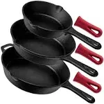 3-Piece Chef Frying Pan Set - Cast Iron Skillets - Grill, Stove, BBQ, Oven Safe