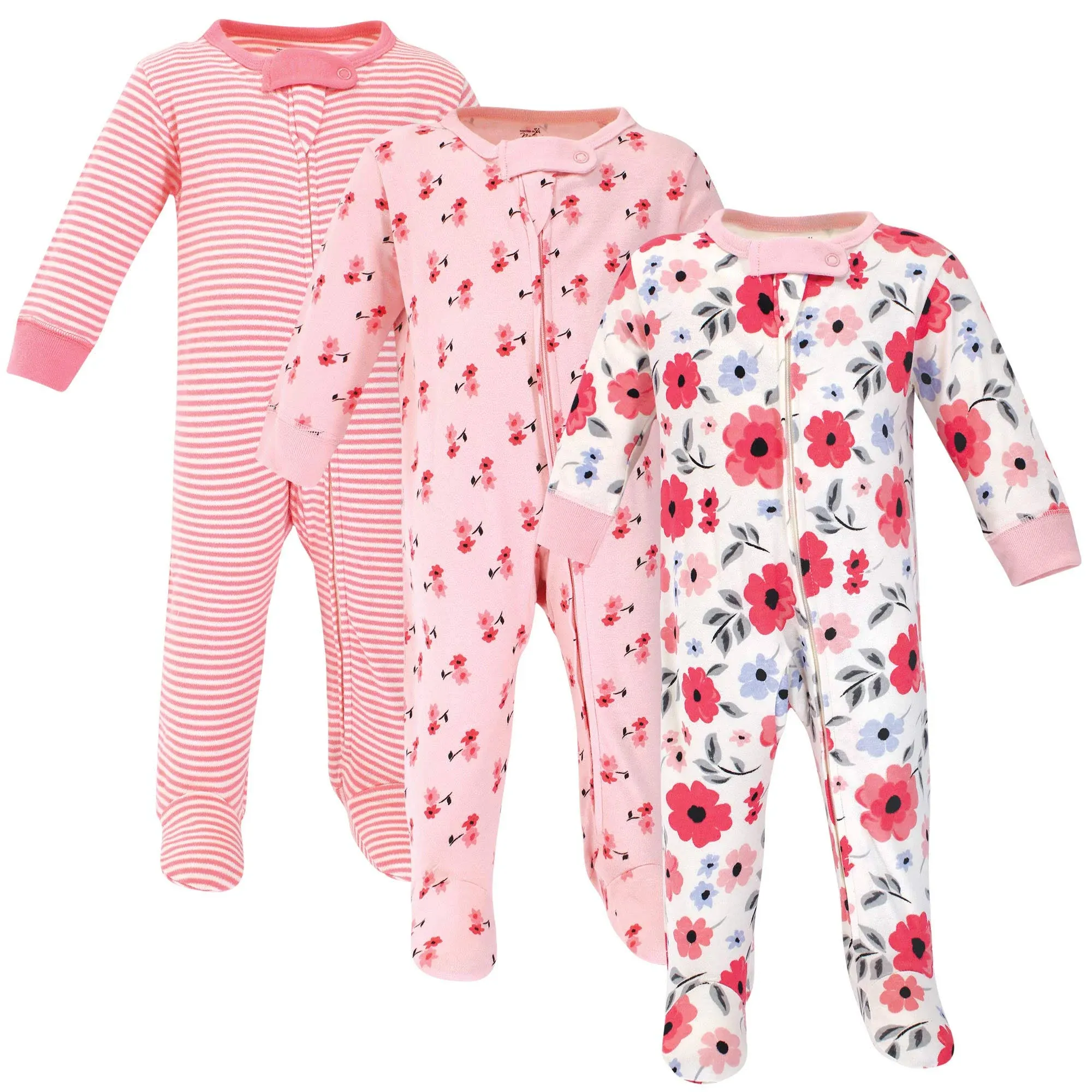 Touched by Nature Baby Girl Organic Cotton Zipper Sleep and Play 3pk Coral Garden 6-9 Months