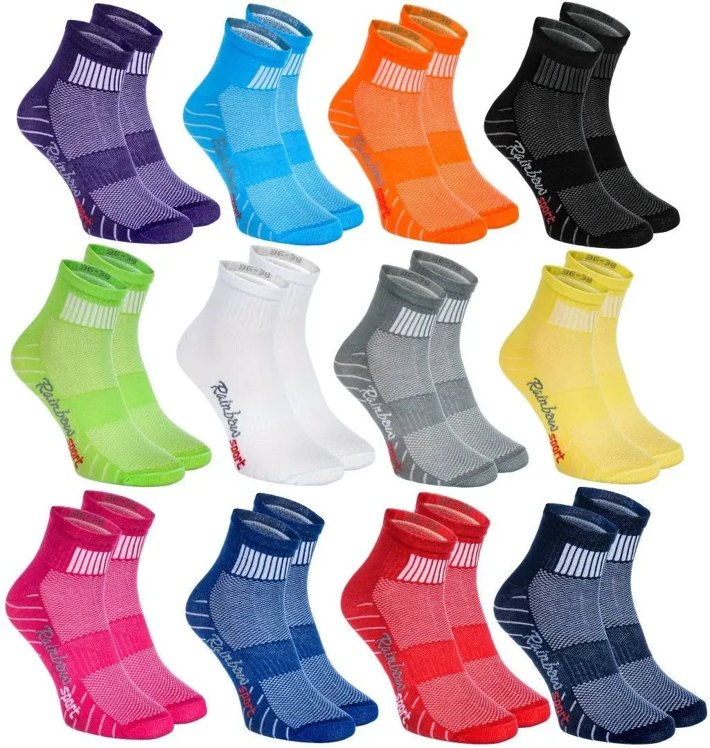 Rainbow Socks 12 Pairs of Colorful Sport Athletic Socks: Running, Fitness ...