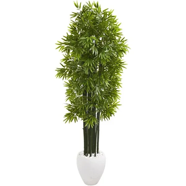 Nearly Natural 6 Bamboo Artificial Tree with Green Trunks in White Planter UV ...