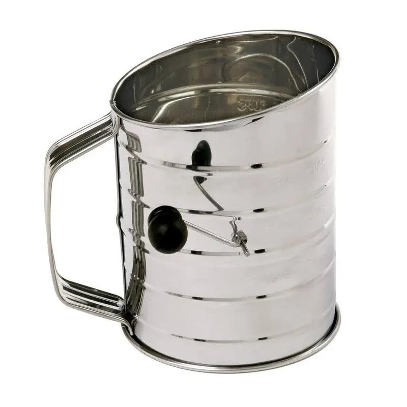 Norpro 3-Cup Stainless Steel Rotary Hand Crank Flour Sifter with 2 Wire Agitator