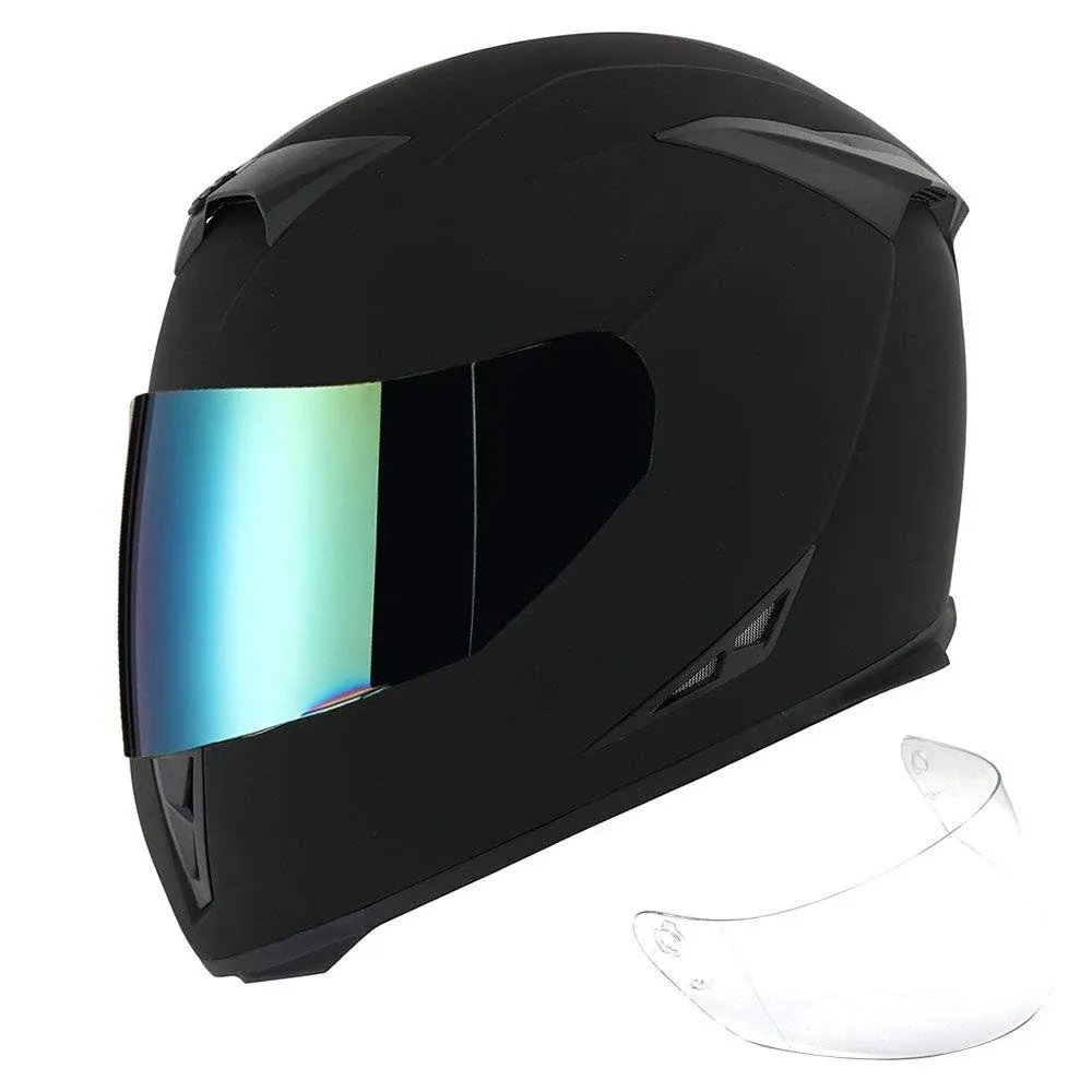 1Storm Motorcycle Full Face Helmet Skull King Matt Black + One Extra Clear Shield: HJK311