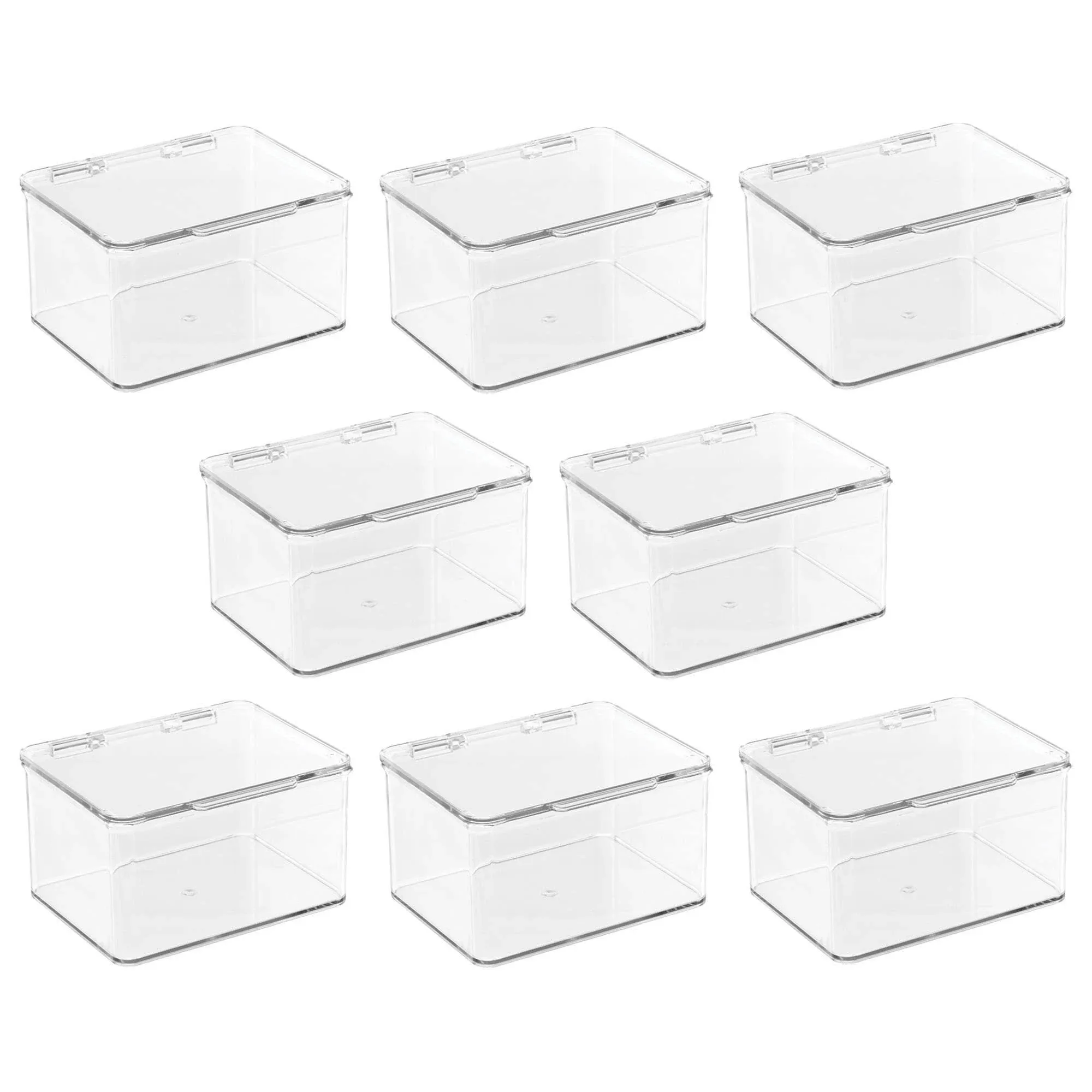 mDesign Plastic Playroom/Gaming Storage Organizer Box with Hinged Lid (8 Pack, Clear)