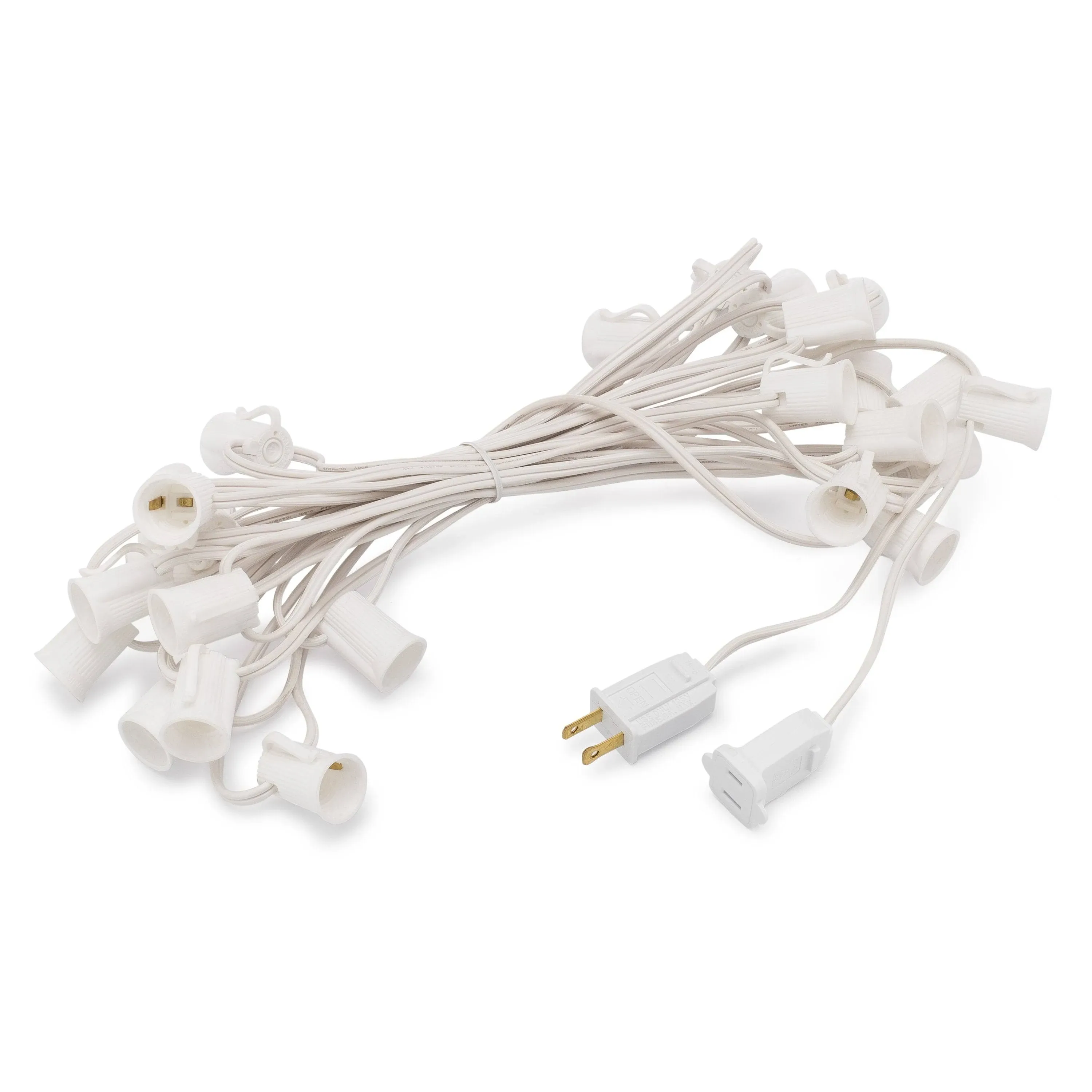 C7 Light Strings | 25' White Cord with 12" Socket Spacing, E12 Light Stringer for C7 Christmas Lights