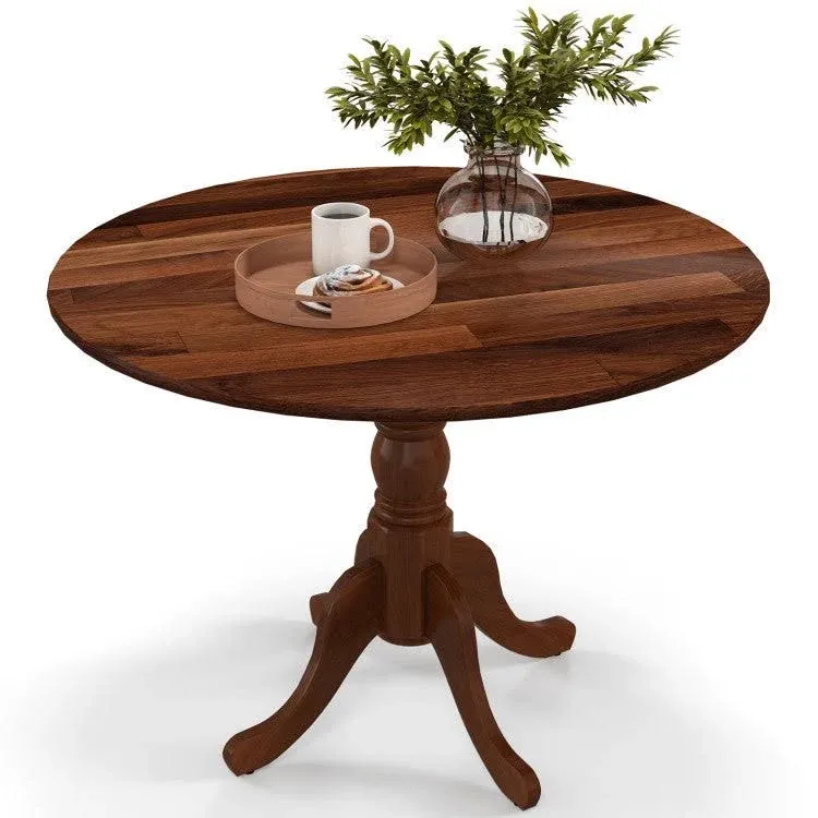 Wooden Dining Table with Round Tabletop and Curved Trestle Legs Natural