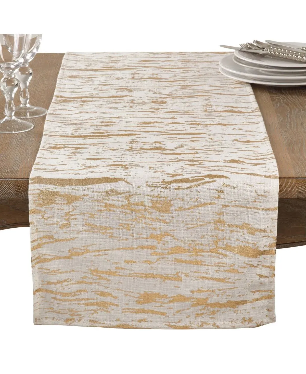 Bright Gold Splatter Table Runner - Saro Lifestyle: Distressed Foil Print, Cotton, Machine Washable, Festive Decor