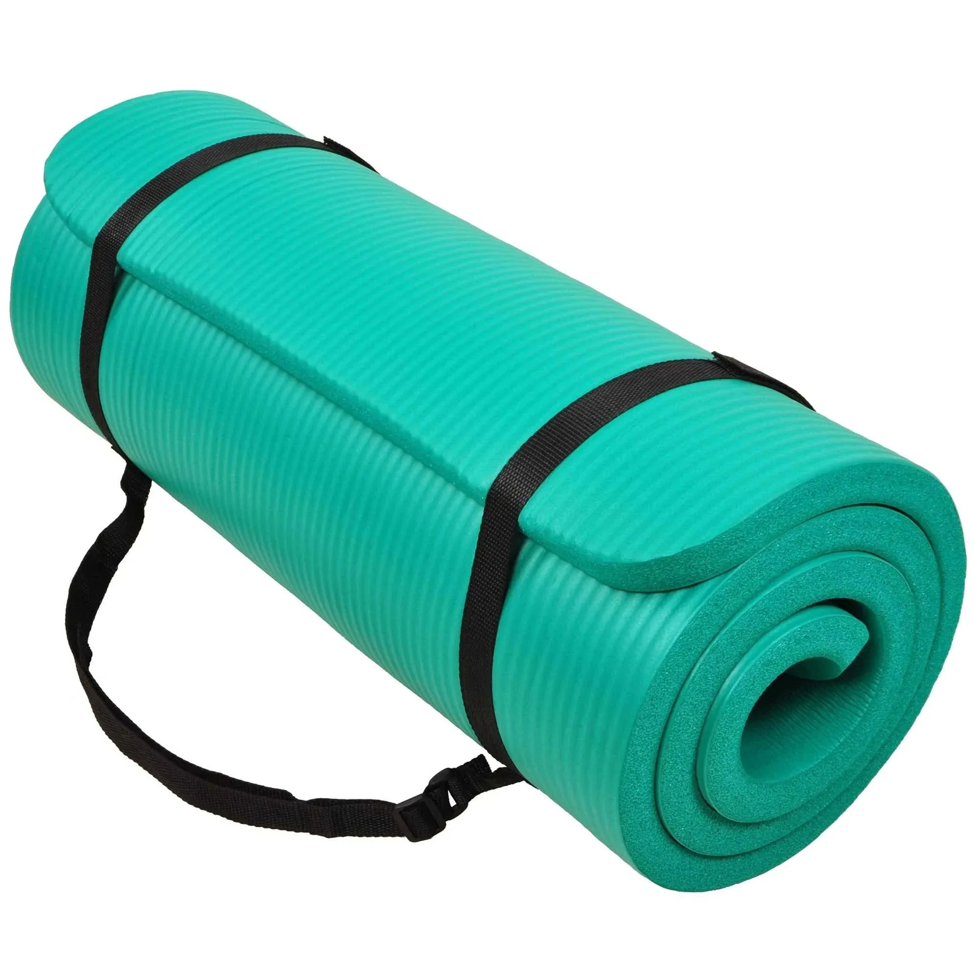 BalanceFrom GoCloud 1" Extra Thick Exercise Yoga Mat with Carrying Strap, Blue - Green