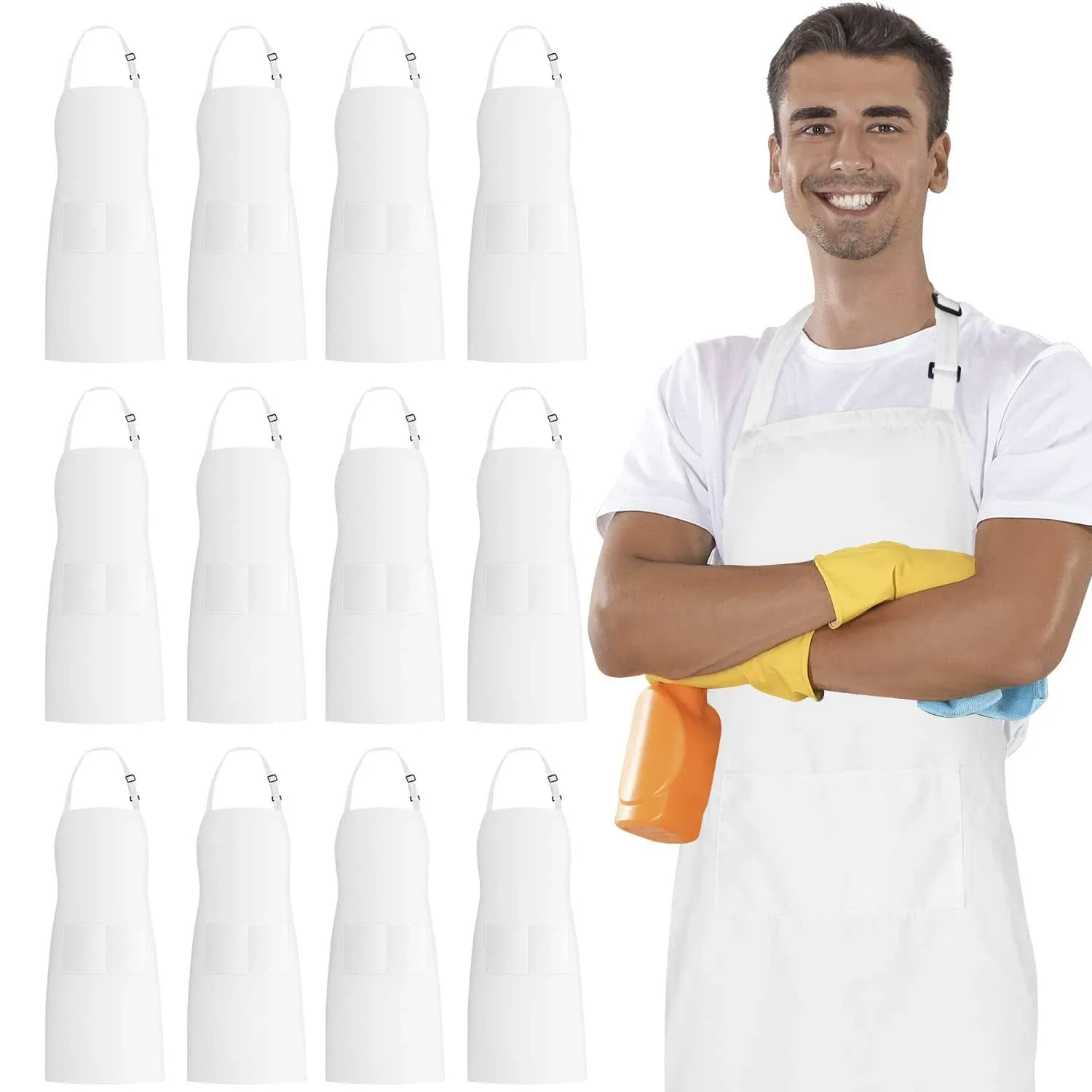 Xornis 12 Pack Bib Aprons with 2 Pockets Adjustable Kitchen Cooking Chef Apron ...