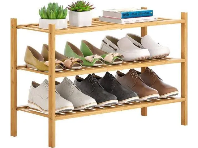 FILWH Bamboo Shoe Rack Stackable Shoe Shelf Storage Organizer for Unit Entryway ...