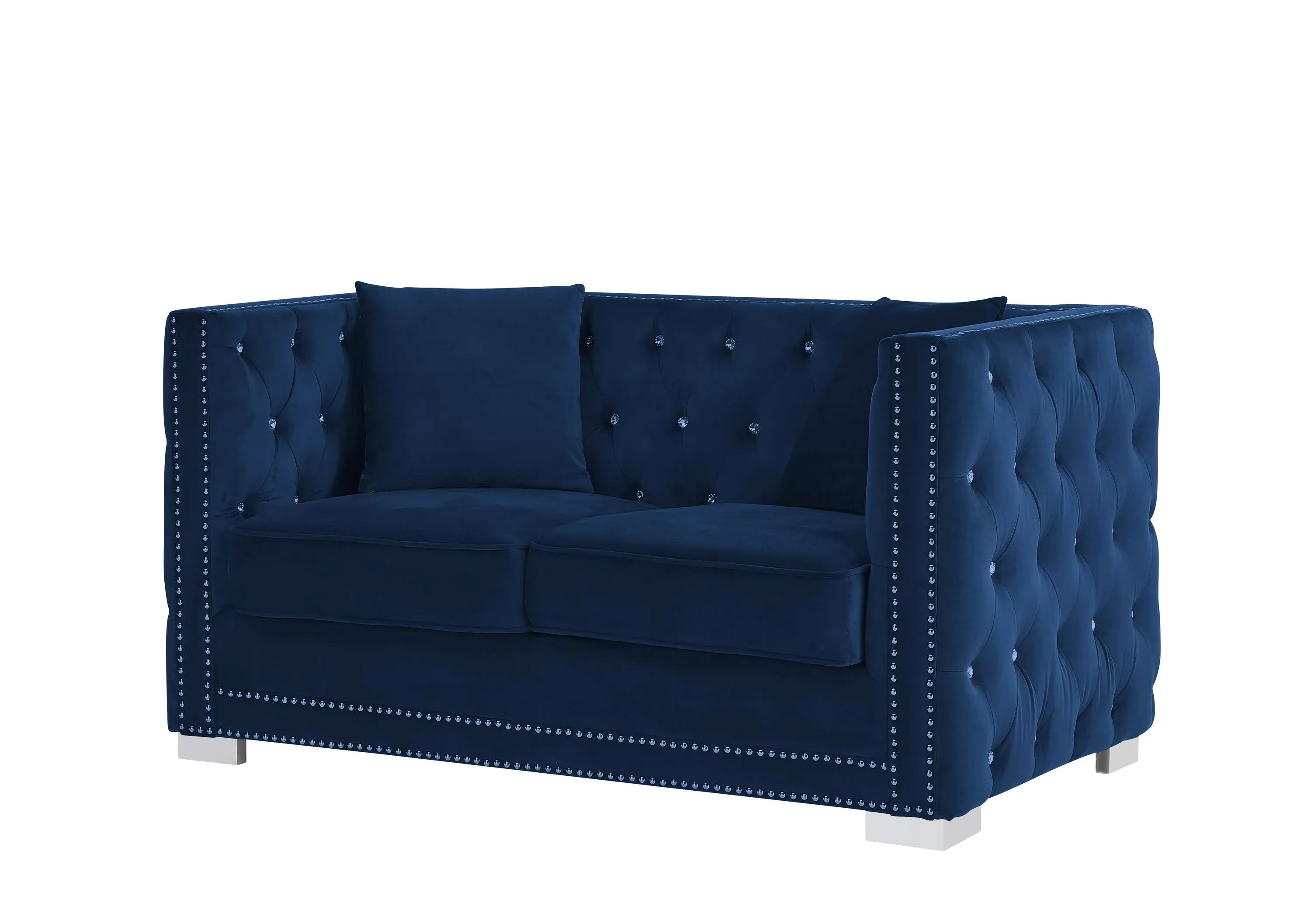 Iconic Home Christophe Tufted Velvet Loveseat Sofa Navy