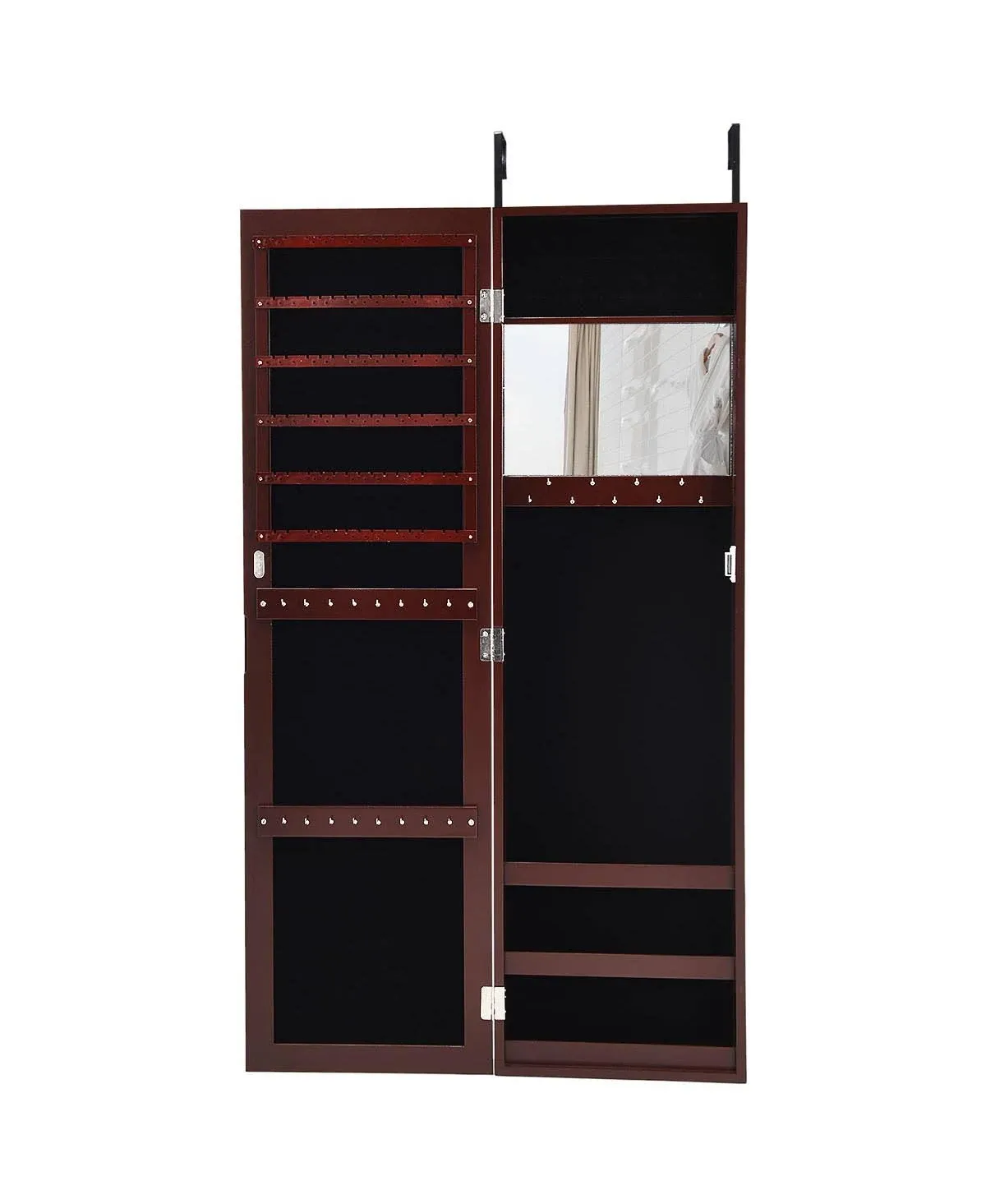 Costway Wall Door Mounted Mirrored Jewelry Cabinet Armoire Storage Organizer Brown