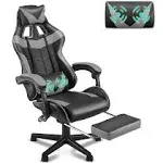 Soontrans Grey Gaming Chairs with Footrest,Ergonomic Computer Game Chair, Gamer Chair with Lumbar Pillow and Adjustable Headrest (Galaxy Grey)