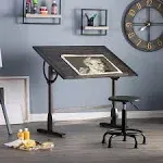 Studio Designs 13314 Vintage Wood Drafting Table with 42"x 30" Adjustable Top in Distressed Black