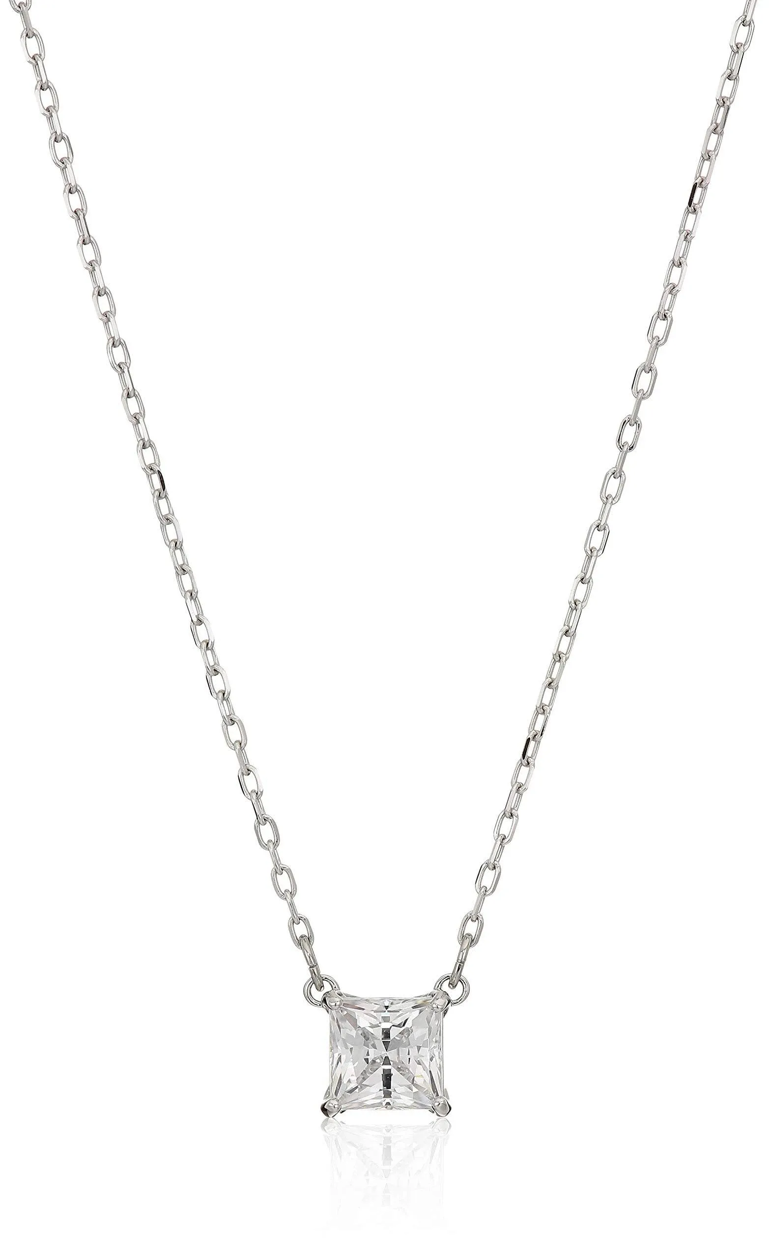 Attract Square Crystal Pendant Necklace In Silver Tone, 14.87-16.87 In Neutral