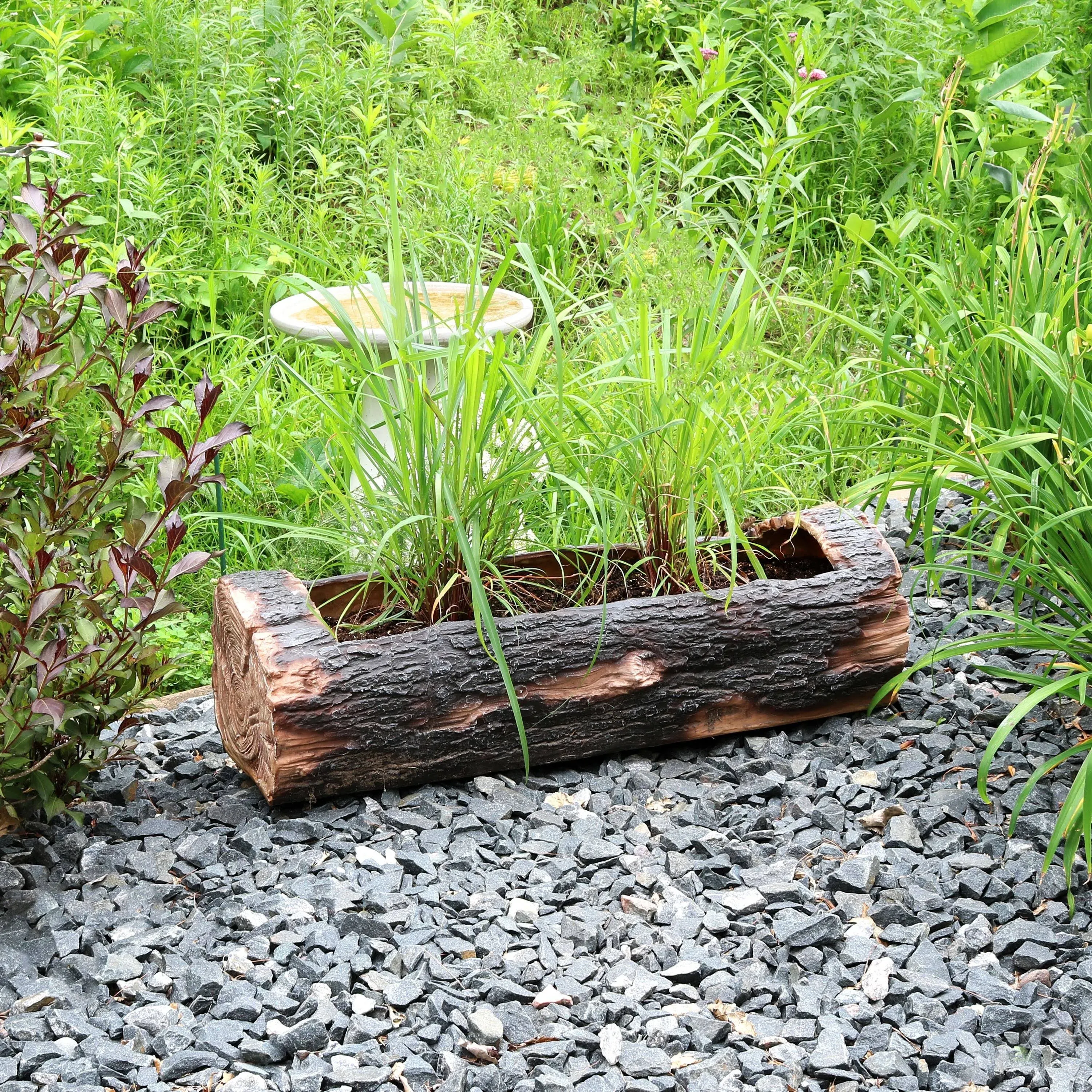 Faux Log Flower Pot Planter Container 35 in. Rustic Polyresin Outdoor Garden